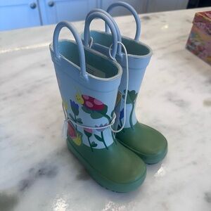 NWT Toddler Green & Light Blue Floral Waterproof Rain Boots